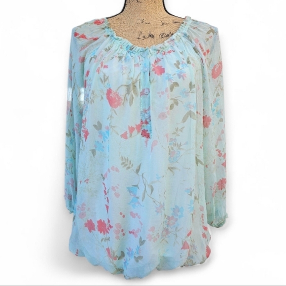 lola Tops - Lola Silk Floral Blouse Made In Italy Boho Peasant Style Top, Size L